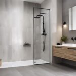 minimal design walk shower are simplicity, functionality, and clean lines with a focus on natural materials and subdued colors - Generated AI