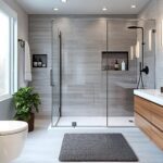 Modern bathroom with walk-in shower, floating vanity, and sleek fixtures, Bathroom renovation ideas, Spa-like retreat